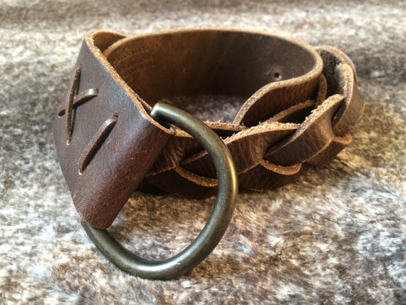 Vintage Dark brown braided Full Grain leather bel… - image 1
