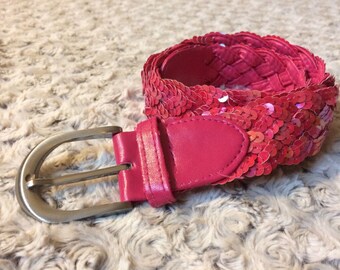 Y2K J Crew Braided Belt, Pink and Grey Woven Elastic Fabric  display picture 1