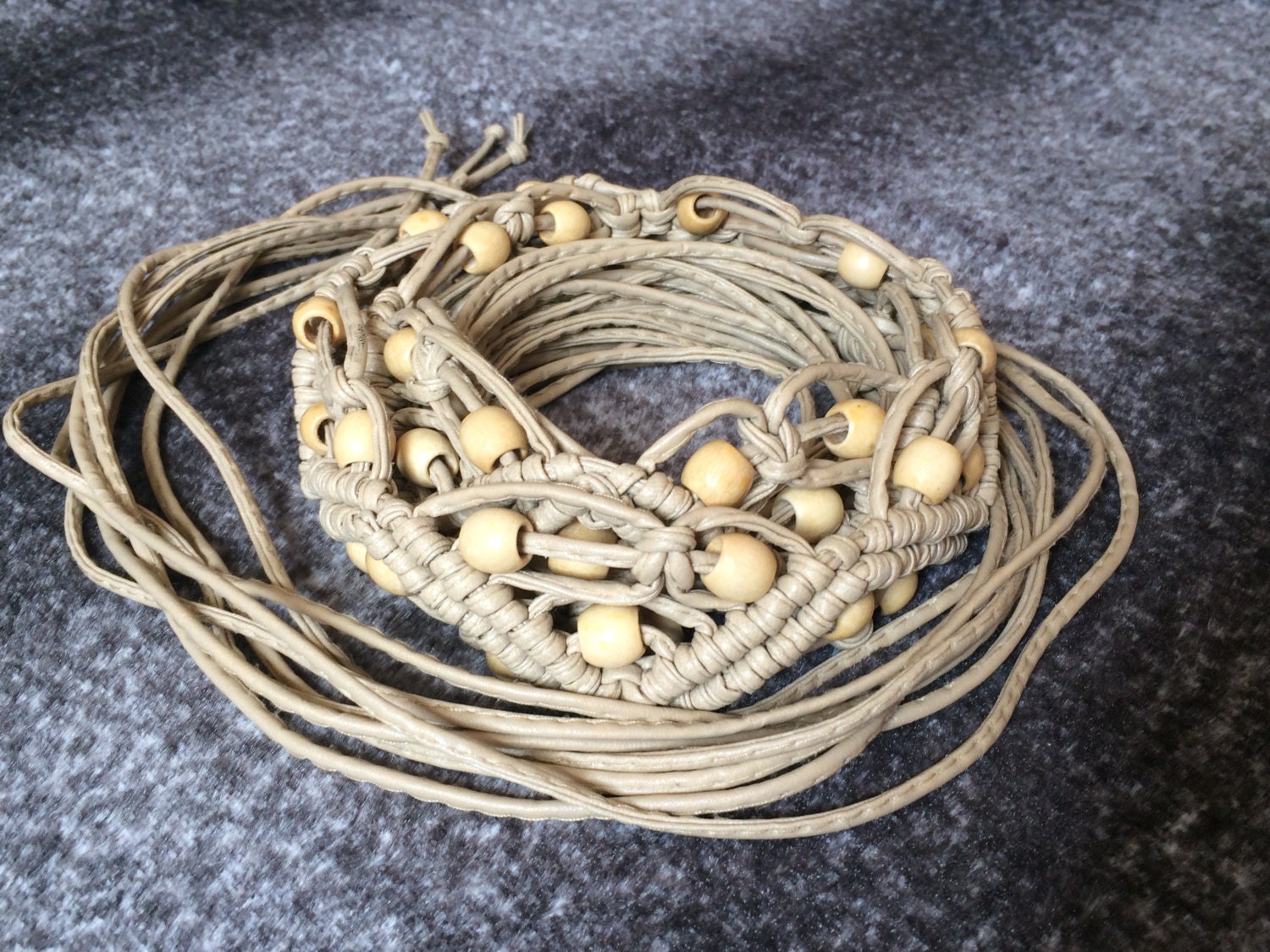 Light Brown Knotted Belt Vegan Leather Boho Fringe Macrame 
