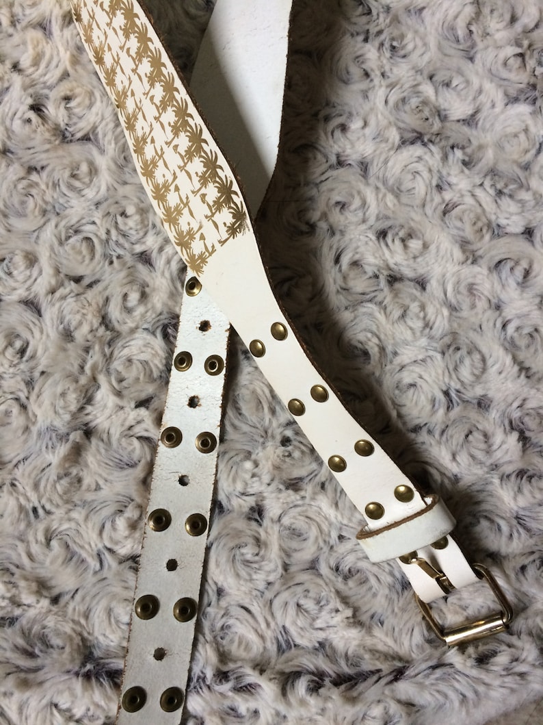 Narrow White Waist Belt White with Palm Printe Hips Belt Etsy