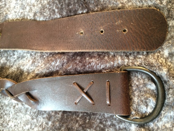 Vintage Dark brown braided Full Grain leather bel… - image 2