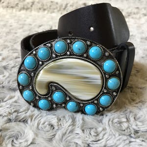 Vintage Genuine Leather Belt with beautiful Buckle  Boho Leather Belt Chocolate Brown Belt Large Women Belt