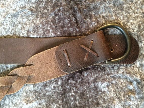 Vintage Dark brown braided Full Grain leather bel… - image 3