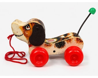 Vintage Fisher-Price Little Snoopy Pull Toy 693 Wooden Dog 1965 Made in USA