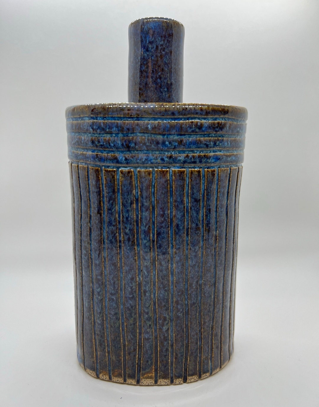 Blue Carved Bottle, Ceramic Flask - Etsy