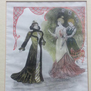 Antique Print C1800&#39;s Desirable Creations For Evening Wear Colour Framed Print History Fashion Ladies Picture Costume Art