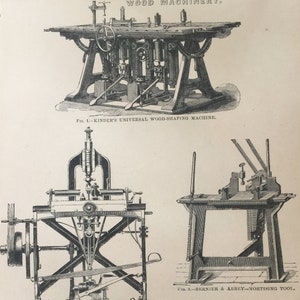Antique Print C1877 Wood Machinery Engraving Victorian Industrial Steampunk Art Picture Home Decor