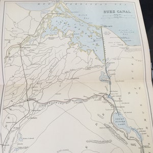 Antiker Druck datiert C1870 Klappkarte des Suezkanals Ägypten Antike Karte der Welt altes Ägypten Geschichte Kunst Bild