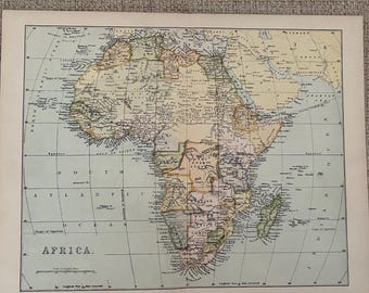 アフリカのアンティーク地図。1937年頃。額装可能な89年前の歴史的な石