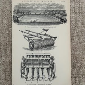C1870s Farm Machinery Print | Steam Cultivation & Six-Horse Engines | Antique Agricultural Implements | Victorian Engineering