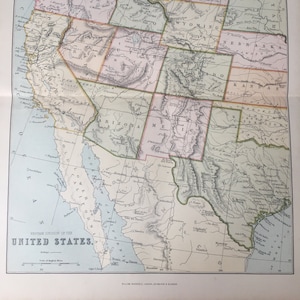 Antique Map Dated C1877 Map Of Western Division The United States Of America Colour Fold Out Map