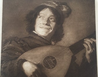 Antique Print Dated 1901 The Man With A Lute By Frans Hals Famous Painting Sepia Art Picture Home Decor