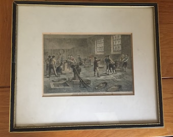 Antique Print Interior Of The Mint Colour Engraving Framed Dated C1800's London