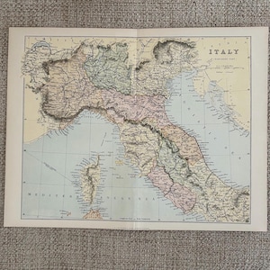 Antique Map Print | c.1870s Italy Northern Europe | Victorian World Atlas Engraving | Original Vintage Cartography