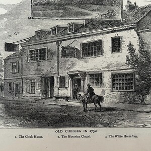 Antique London Print | 1876 | Old Chelsea in 1750 | White House Inn | Clock House | Engraving image 10