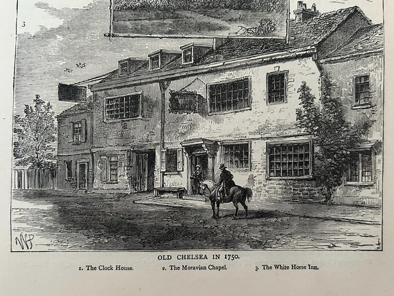 Antique London Print | 1876 | Old Chelsea in 1750 | White House Inn | Clock House | Engraving image 10