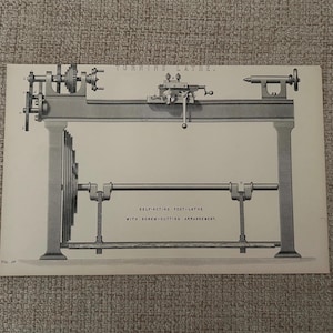 Antique Print | c1870s Turning Lathe Engraving | Victorian Industrial Art | Steampunk Picture | Engineering Artwork UK