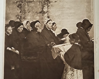 Antique Sepia Print 1901 | “Le Pain Bénit” by Dagnan-Bouveret | Religious Art | French Realism
