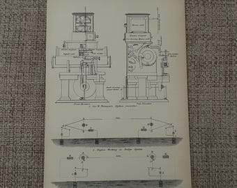 Antique Print | Telegraphy Engraving | c1870s Duplex Working on Bridge System | Victorian Science | Engineering Artwork