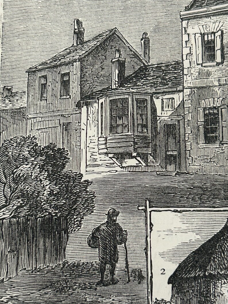 Antique London Print | 1876 | Old Chelsea in 1750 | White House Inn | Clock House | Engraving image 12