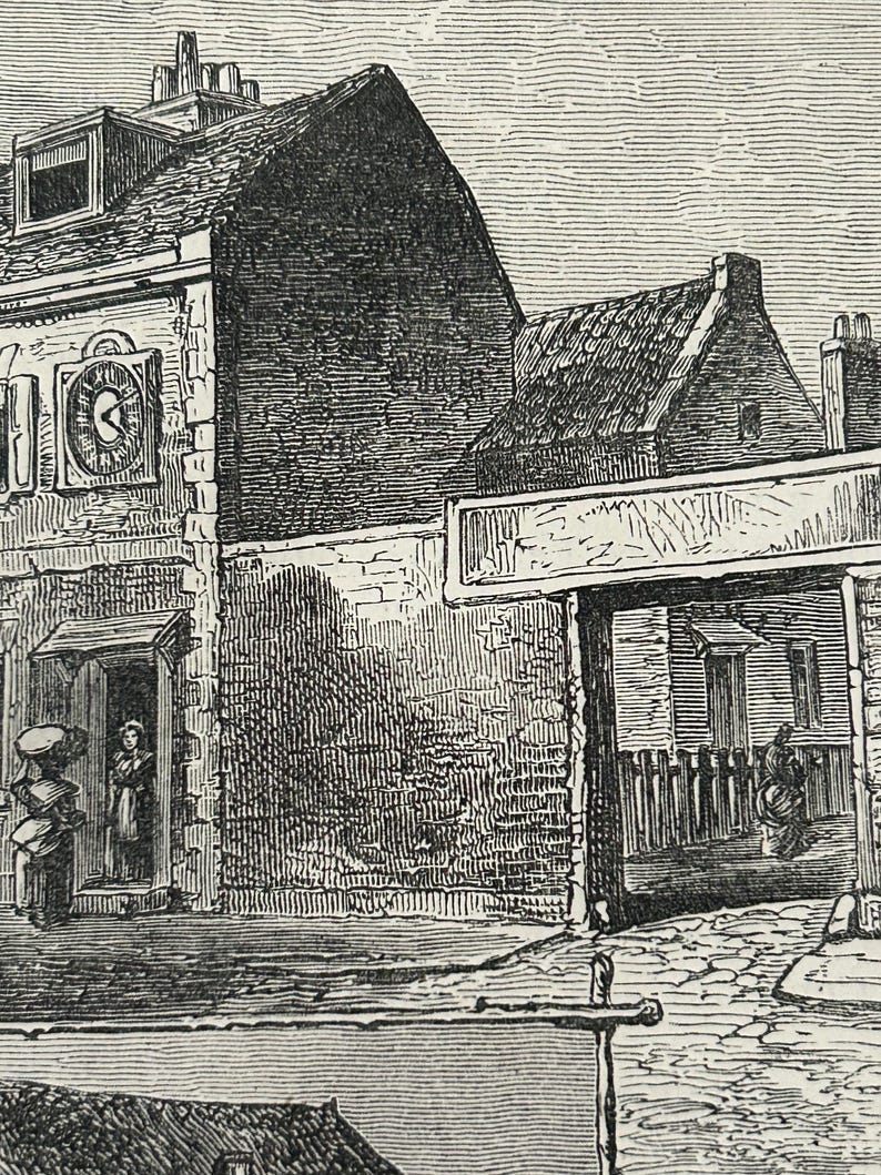 Antique London Print | 1876 | Old Chelsea in 1750 | White House Inn | Clock House | Engraving image 13