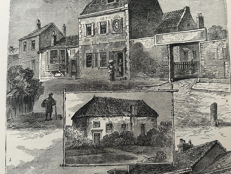 Antique London Print | 1876 | Old Chelsea in 1750 | White House Inn | Clock House | Engraving image 14