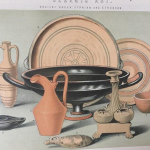 Antieke print keramische kunst gedateerd C1870&#39;s gravure oud-Grieks-Cyprianus en Etruskisch