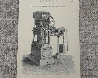Antyczny druk z ok. 1877 r. | Grawerunek metodą hydrostatyczną na bawełnie | Wiktoriański obraz w stylu steampunk | Druk vintage