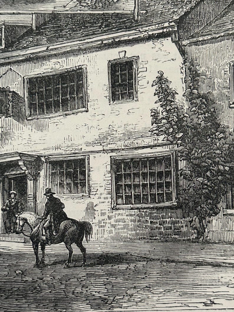 Antique London Print | 1876 | Old Chelsea in 1750 | White House Inn | Clock House | Engraving image 7
