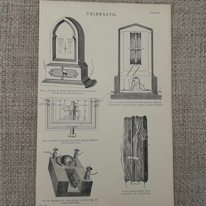Antique Print C1877 | Telegraph Engraving | Single Needle Telegraph | Victorian Art | Vintage