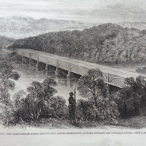 The Illustrated London News Antique Print Dated 1861 The Civil War In America Full Page Print Chain Bridge Across The Potomac Georgetown