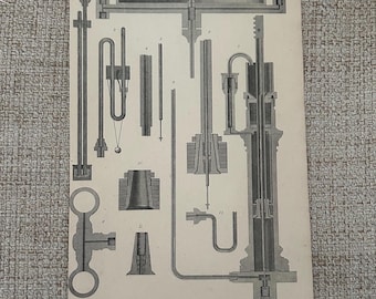 Antique Print c1877 | Air Pump Engraving | Cuthbertson’s Victorian Steampunk Industrial Art