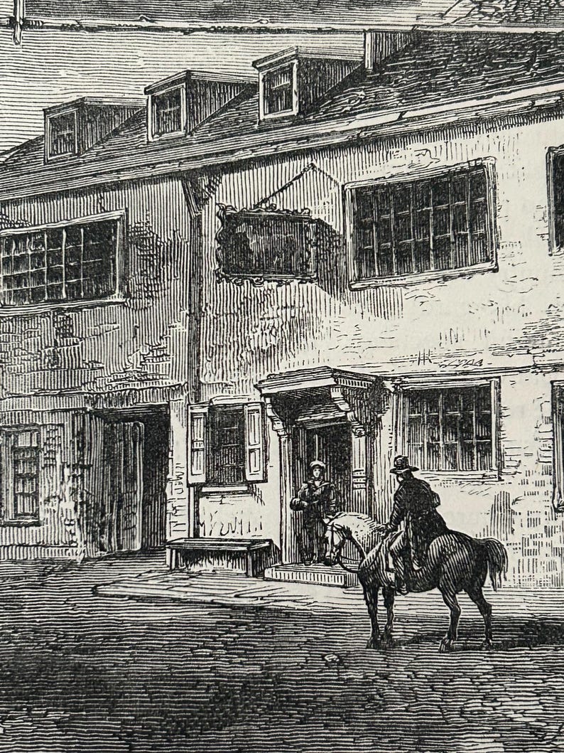Antique London Print | 1876 | Old Chelsea in 1750 | White House Inn | Clock House | Engraving image 15