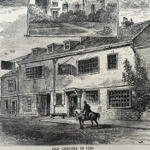 Antique London Print | 1876 | Old Chelsea in 1750 | White House Inn | Clock House | Engraving image 17