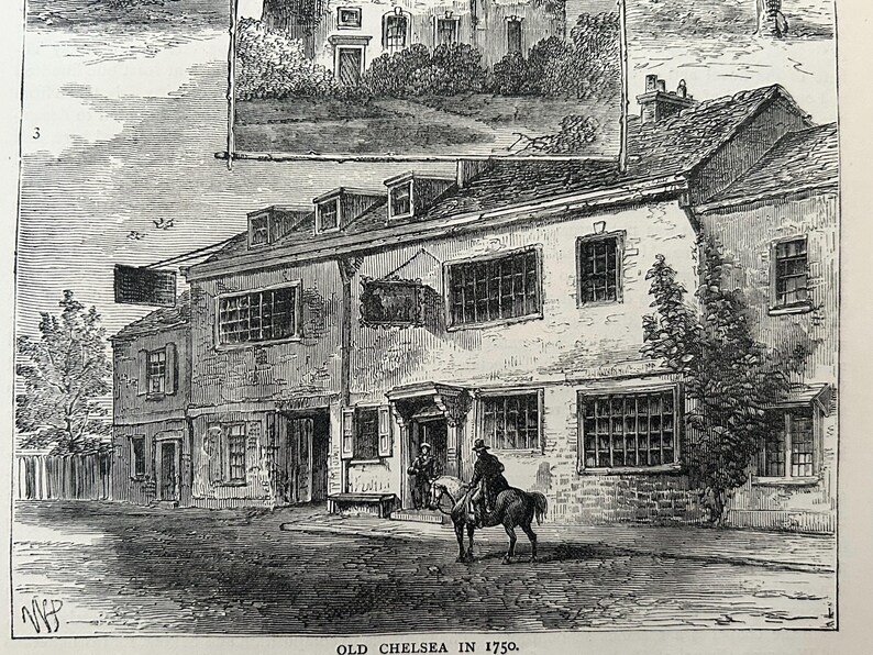 Antique London Print | 1876 | Old Chelsea in 1750 | White House Inn | Clock House | Engraving image 17