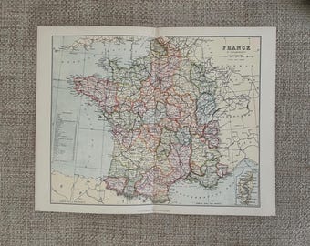 Mapa antiguo C1877 / Francia en departamentos / Globo atlas en color Europa / Victoriano
