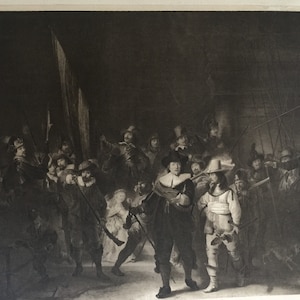 Antique Print Dated 1901 The Night Watch By Rembrandt Painting Sepia Portrait Print Famous Paintings Art