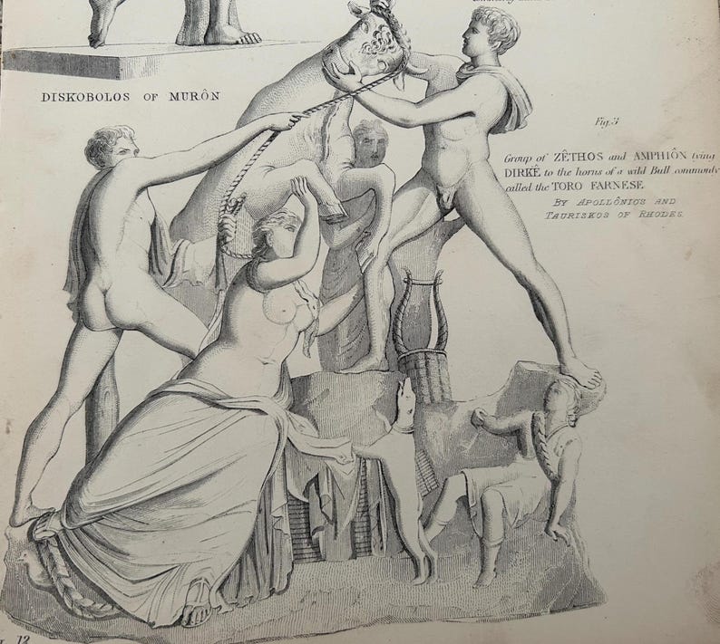 Antique Print | Fighting Gladiator Sculpture c1870s | Ancient Greek Mythology | Victorian Engraving | Classical Art | Collectible image 5