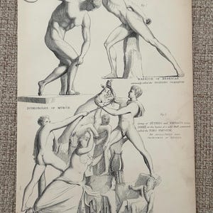 Antique Print | Fighting Gladiator Sculpture c1870s | Ancient Greek Mythology | Victorian Engraving | Classical Art | Collectible image 2