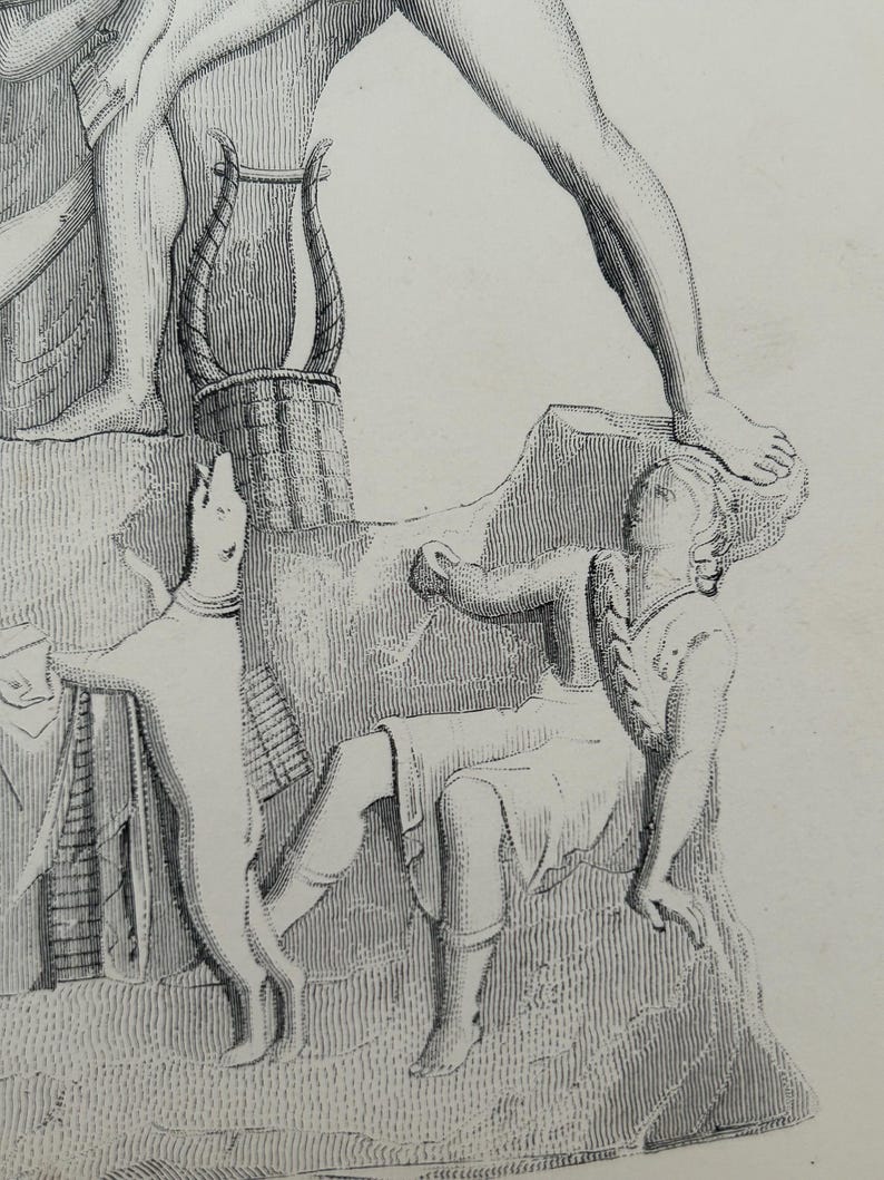 Antique Print | Fighting Gladiator Sculpture c1870s | Ancient Greek Mythology | Victorian Engraving | Classical Art | Collectible image 15