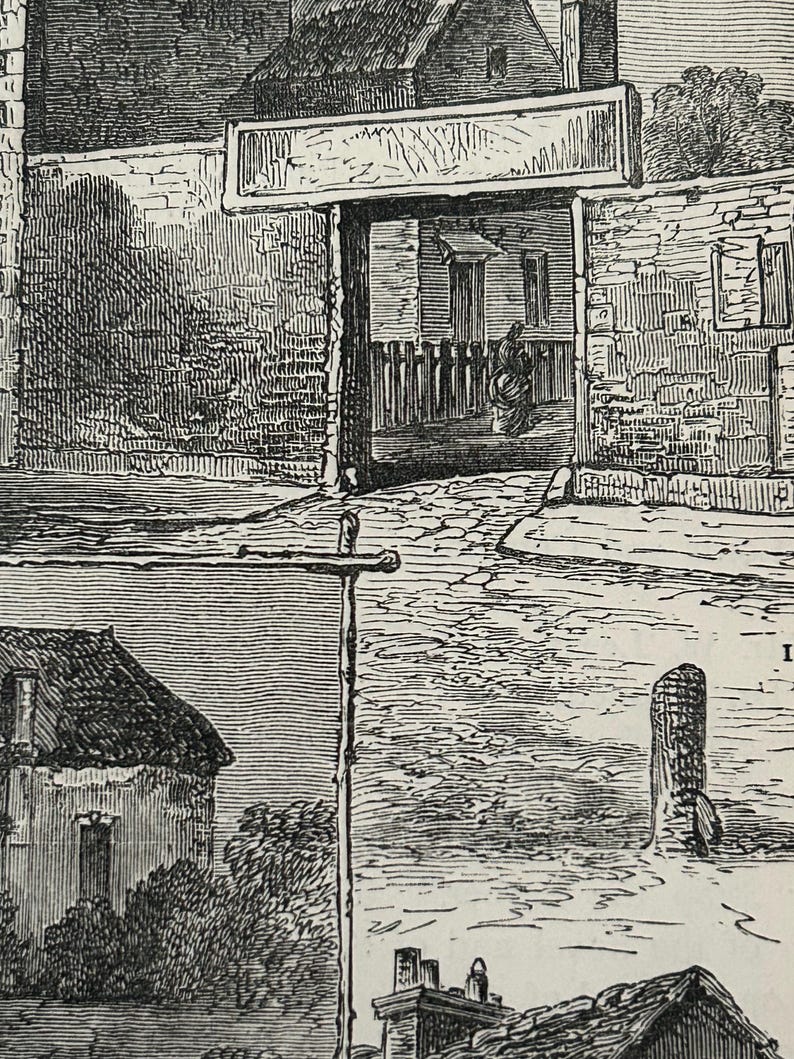 Antique London Print | 1876 | Old Chelsea in 1750 | White House Inn | Clock House | Engraving image 8