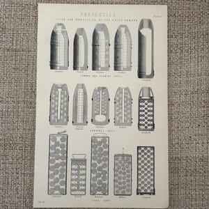 Antique Print 1870s | Projectile Engraving | Field Gun Projectiles | Shrapnel Shell | Military Art image 1