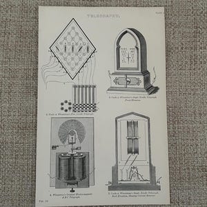Antique Print c.1870s Telegraphy Engraving | Cooke & Wheatstone’s Single Needle Victorian Communication Technology