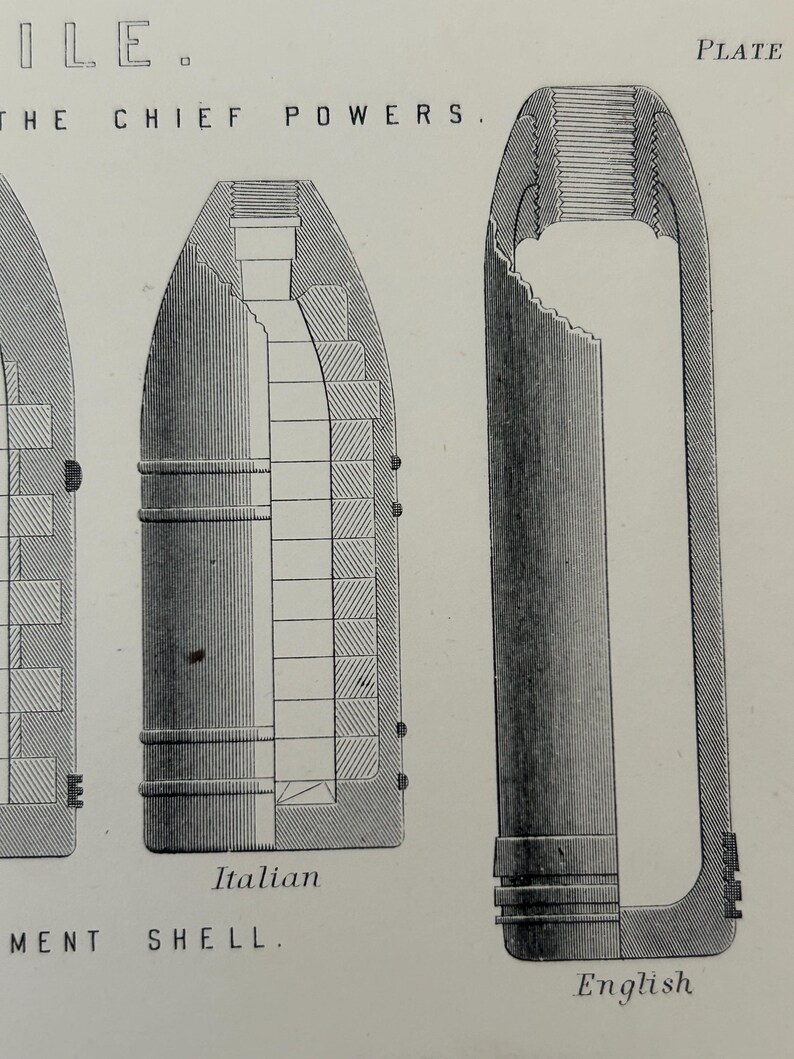 Antique Print 1870s | Projectile Engraving | Field Gun Projectiles | Shrapnel Shell | Military Art image 8