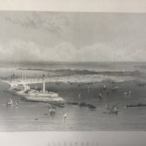 Antiker Druck C1870 Alexandria Gravur Ägypten Hafen Altägyptische Kunst