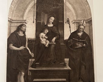 Antique Sepia Print 1901 | The Ansidei Madonna by Raphael | Renaissance Masterpiece | Biblical Art