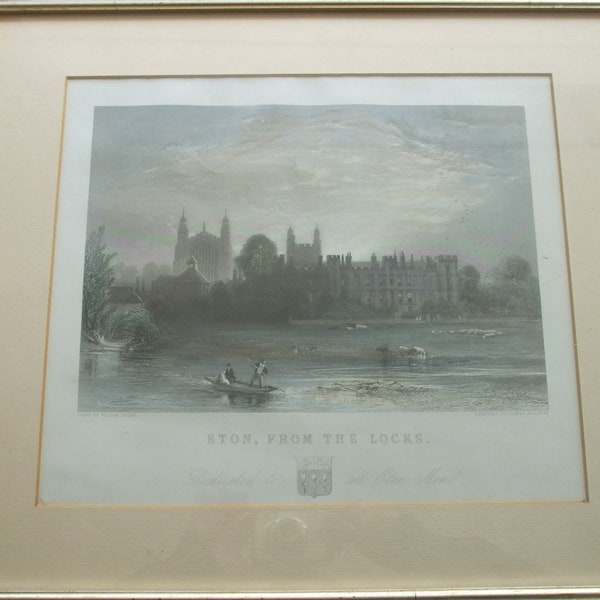 Antique Print C1800's Eton From The Locks Eton Men Eton College Engraving By William Evans And James Redaway Framed Mounted Picture