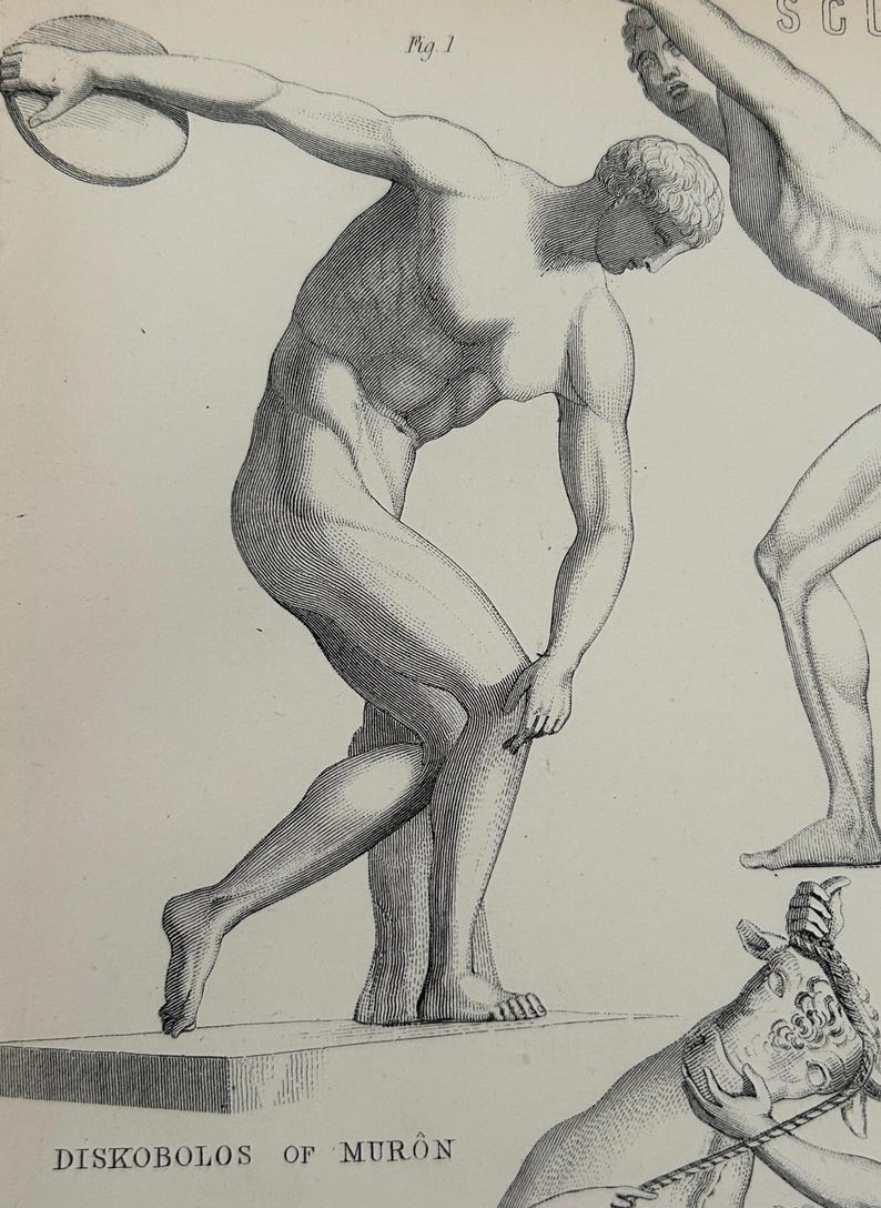 Antique Print | Fighting Gladiator Sculpture c1870s | Ancient Greek Mythology | Victorian Engraving | Classical Art | Collectible image 11