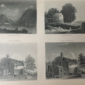 Antique Print Dated C1870&#39;s Engraving Examples Of Engravings Aquatinta Mezzotinto Line Etched Line Finished For Prints Books Picture Art