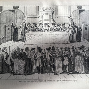 Antique Print Dated 1876 Drawing The State Lottery At Guildhall From A Print Of About 1750 London Engraving Picture Art Home Decor